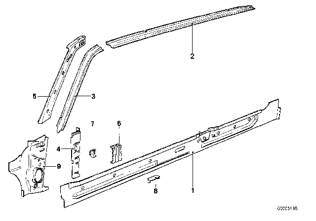 1985 BMW 528e Single Components For Body-Side Frame Diagram