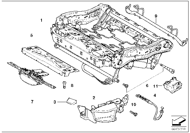 2009 BMW 528i Seat, Front, Seat Frame Diagram