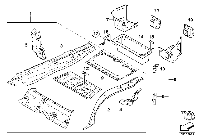 2013 BMW 128i Mounting Parts For Trunk Floor Panel Diagram