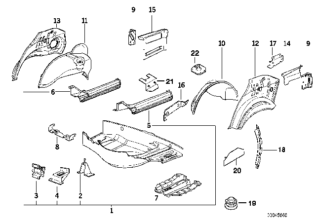 1996 BMW 328i Floor Panel Trunk / Wheel Housing Rear Diagram