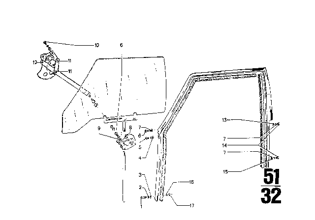 1973 BMW Bavaria Door Window Diagram 3