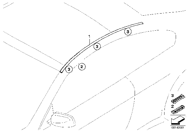 2005 BMW 645Ci Roof Moulding Prime-Coated Right Diagram for 51137145190