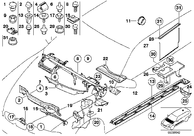 2000 BMW 540i Body Parts / Floor Panel / Engine Compartment Diagram