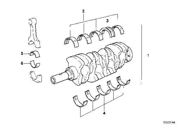 1992 BMW 318i Crankshaft With Bearing Shells Diagram