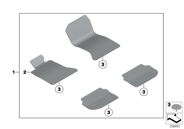 2010 BMW 528i Floor Mats Velours Diagram