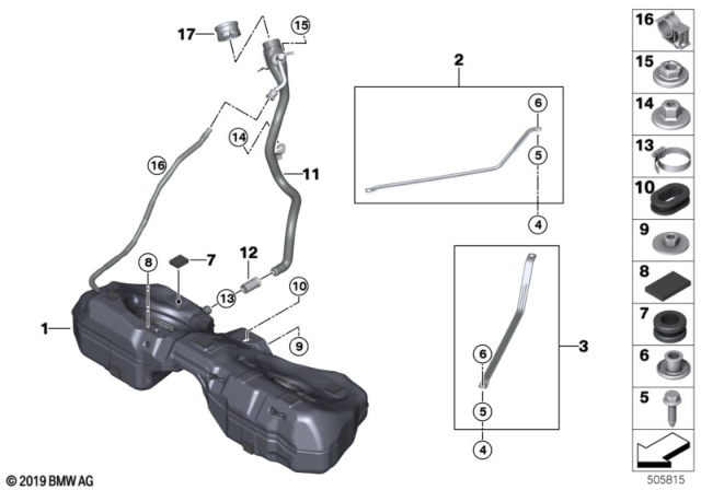 2020 BMW 330i Fuel Tank Mounting Parts Diagram