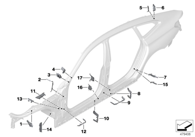 2019 BMW 640i xDrive Gran Turismo Shaped Part Roof Frame Outer Rear Diagram for 41007392857