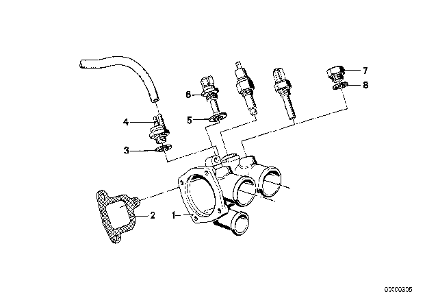1981 BMW 528i Cooling System - Thermostat / Water Hoses Diagram 2