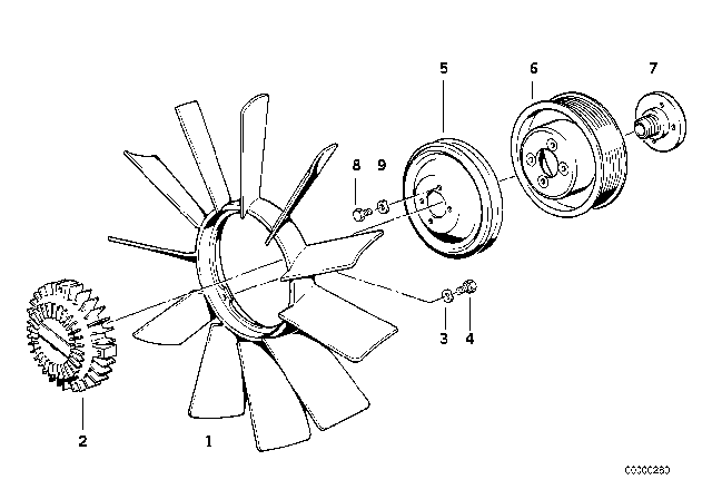 1995 BMW 318i Cooling System - Fan / Fan Coupling Diagram