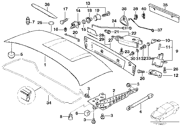 2000 BMW Z3 M Right Trunk Lid Hinge Diagram for 41628413372