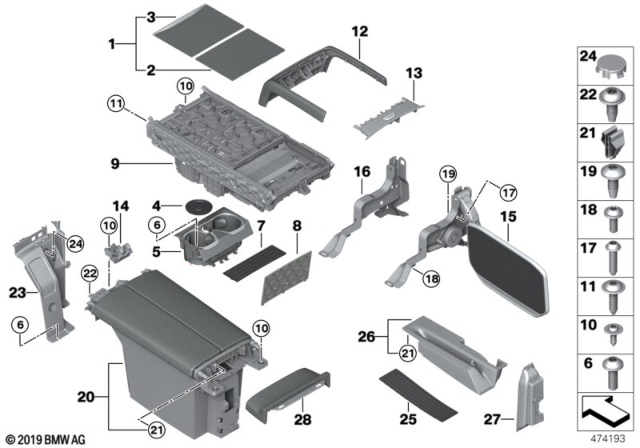 2018 BMW 750i Mounting Parts, Centre Console, Rear Compartment Diagram