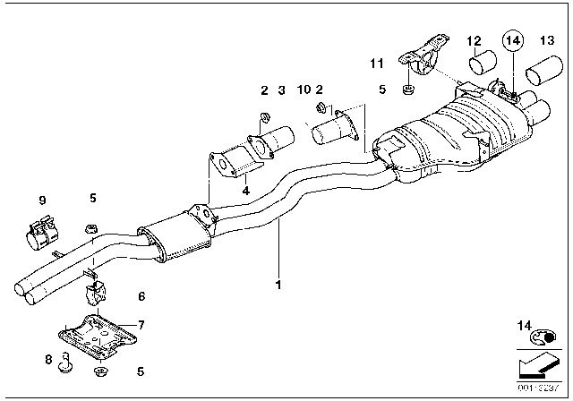 2001 BMW 325Ci Rear Muffler Box Plus Vibration Absorber Diagram for 18107521045