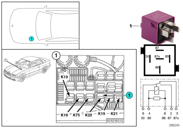 1996 BMW 328i Convertible(E36) Relay, Auxiliary Fan Stage Diagram 3