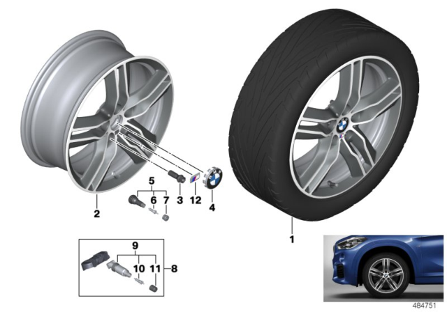 2019 BMW X2 Light Alloy Rim Ferricgrey Diagram for 36107850456