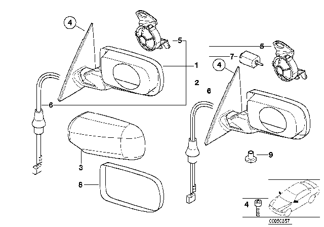 2002 BMW 325xi Outside Mirror Diagram 3