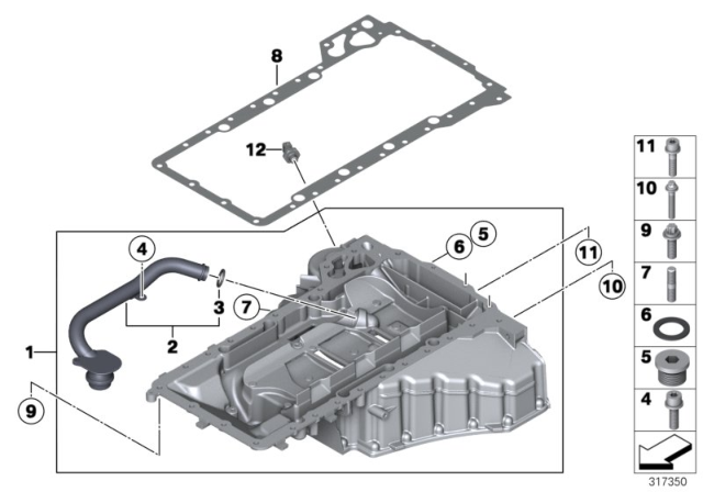 2012 BMW M6 Upper Oil Pan Diagram for 11137843141