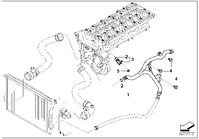 2005 BMW 530i Cooling System - Water Hoses Diagram