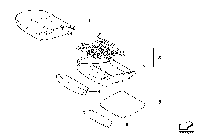 2004 BMW 545i Basic Seat Upholstery, Right Diagram for 52109118461