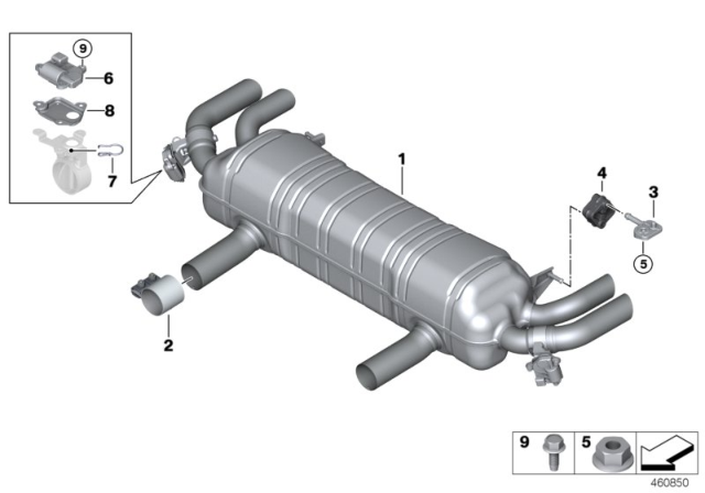 2017 BMW 750i Rear Exhaust Flap Muffler Diagram for 18308635595