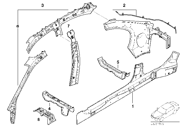 2000 BMW 328i Single Components For Body-Side Frame Diagram