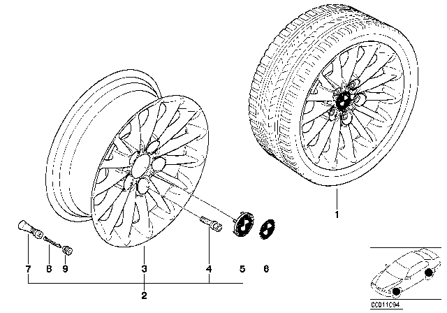 1999 BMW 540i BMW Light Alloy Wheel, Radial Spoke Diagram 1