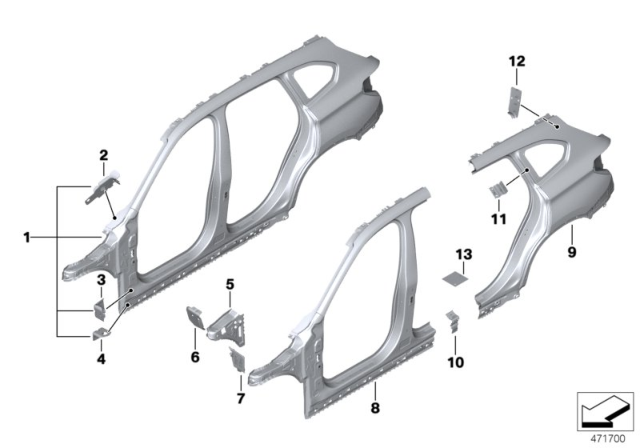 2019 BMW X1 Bulkhead, Carrier Support, Left Diagram for 41007408635