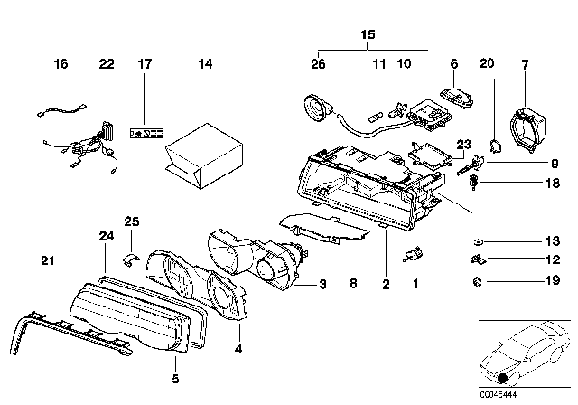 2000 BMW 750iL Single Parts, Headlight Diagram 2