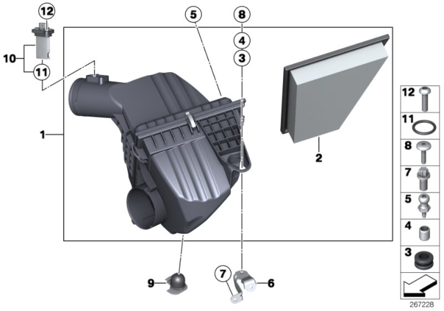 2012 BMW 528i xDrive Intake Silencer / Filter Cartridge Diagram