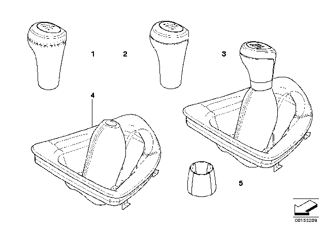 2009 BMW 128i Gear Shift Knobs / Shift Lever Coverings Diagram