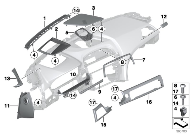 2013 BMW M6 Mounting Parts, Instrument Panel Diagram 2