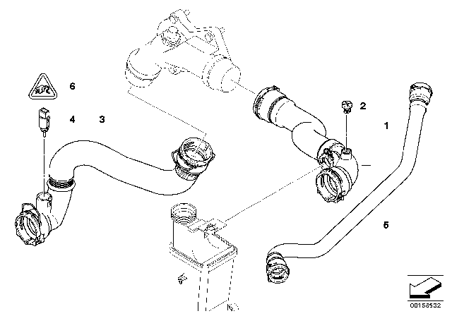 2004 BMW X3 Cooling System - Water Hoses Diagram