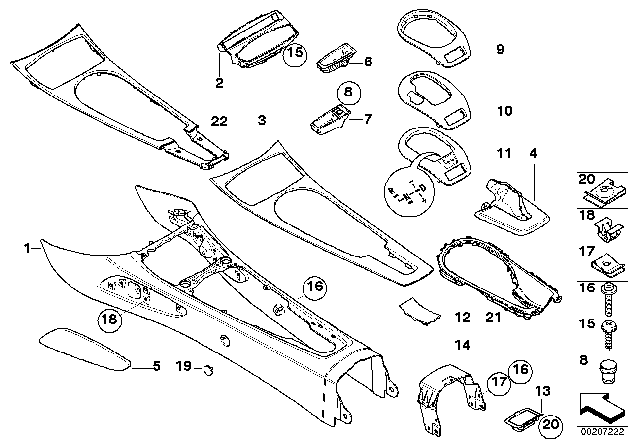 2007 BMW Z4 Center Console Storing Partition Diagram