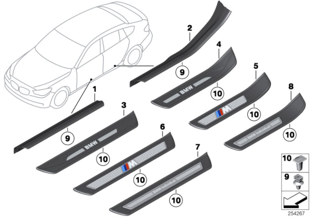 2012 BMW 550i GT COVER MOLDING, SILL, INNER F Diagram for 51477220438