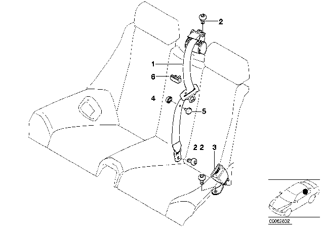 2002 BMW M3 Rear Upper Seat Belt With Child Protection Diagram for 72118261032