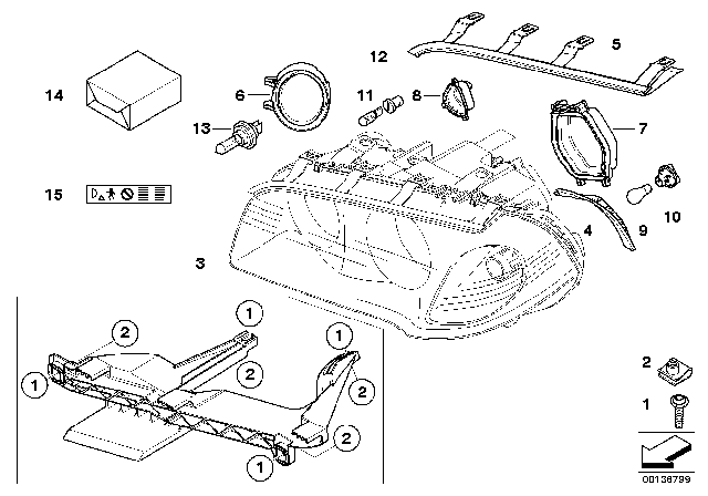 2005 BMW X3 Single Components For Headlight Diagram