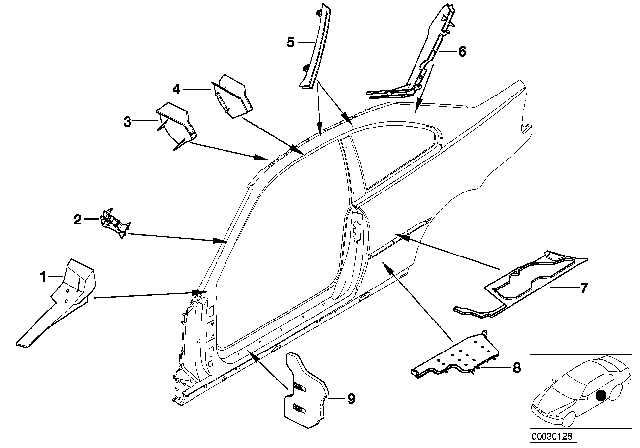 2006 BMW 325Ci Cavity Shielding, Side Frame Diagram