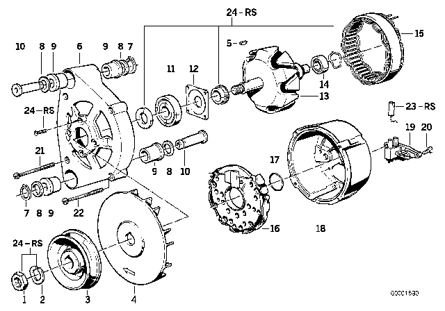 1984 BMW 325e Alternator, Individual Parts Diagram 1