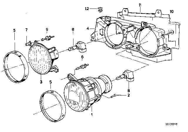 1988 BMW 325i Single Components For Headlight Diagram 1