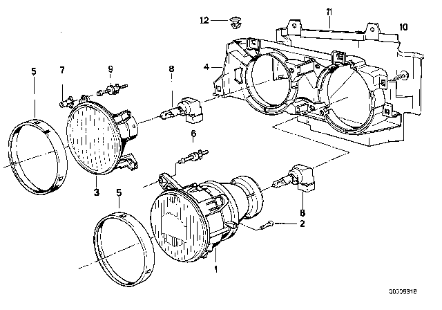 1991 BMW 325i Single Components For Headlight Diagram 1