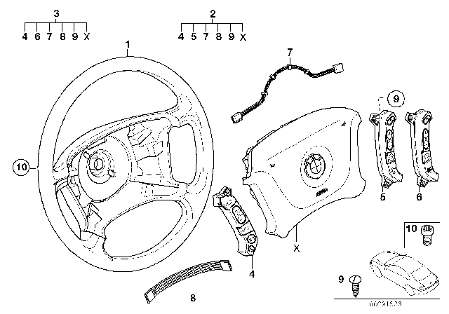 2002 BMW 540i Leather Steering Wheel Diagram for 32346753739