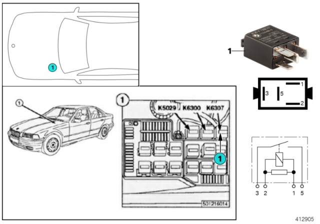 1997 BMW 328i Convertible(E36) Relay, Starter Identification Diagram