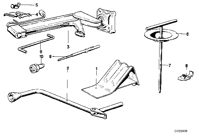 1979 BMW 733i Tool Kit / Lifting Jack Diagram