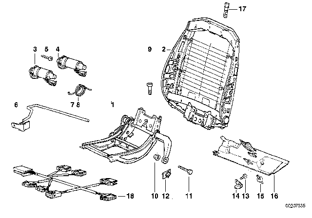 1994 BMW 325i Front Seat Electrical Backrest Frame Diagram 2