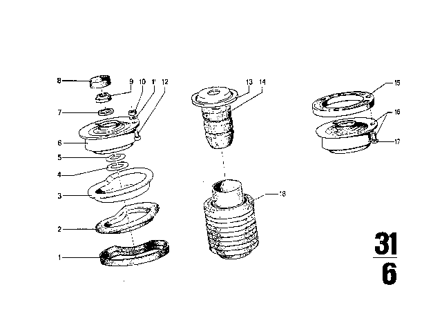 1970 BMW 2500 Guide Support / Spring Pad / Attaching Parts Diagram