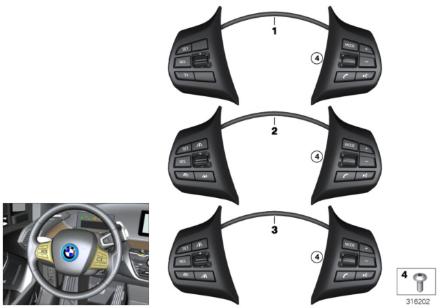 2019 BMW i3 Switch, Multifunction Steering Wheel Diagram