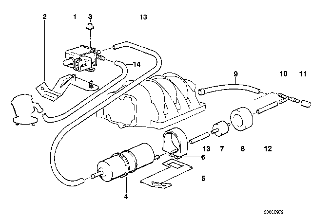 1994 BMW 530i Hose Diagram for 11731745200