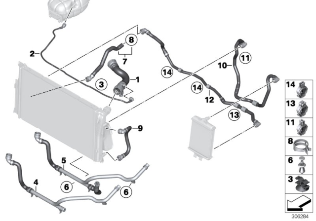2014 BMW 435i Cooling System Coolant Hoses Diagram