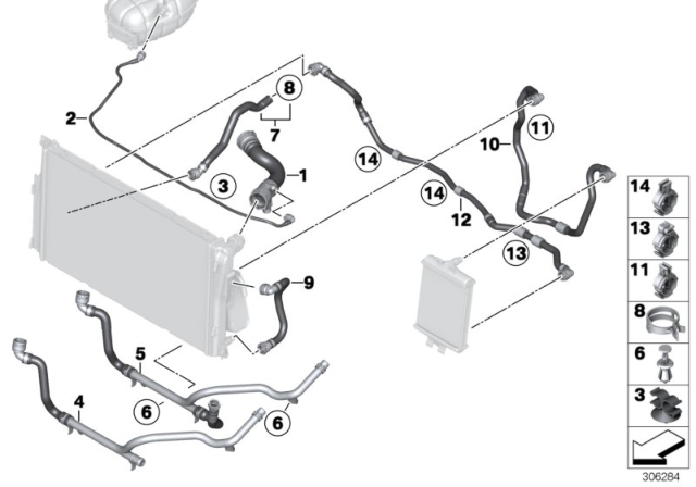 2014 BMW 335i GT xDrive Cooling System Coolant Hoses Diagram