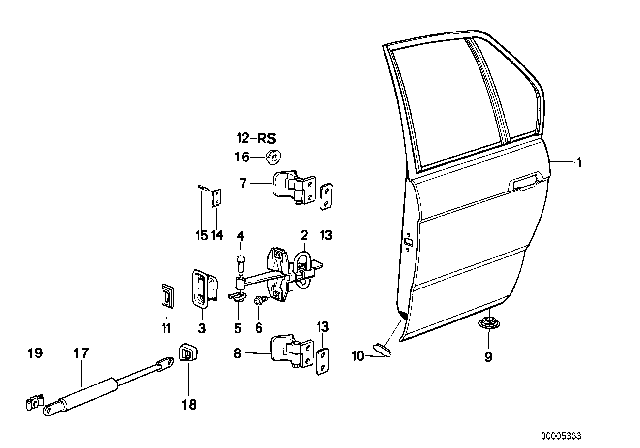 1988 BMW 735i Rear Door - Hinge / Door Brake Diagram