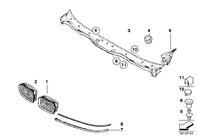 2003 BMW 540i Exterior Trim / Grille Diagram 1